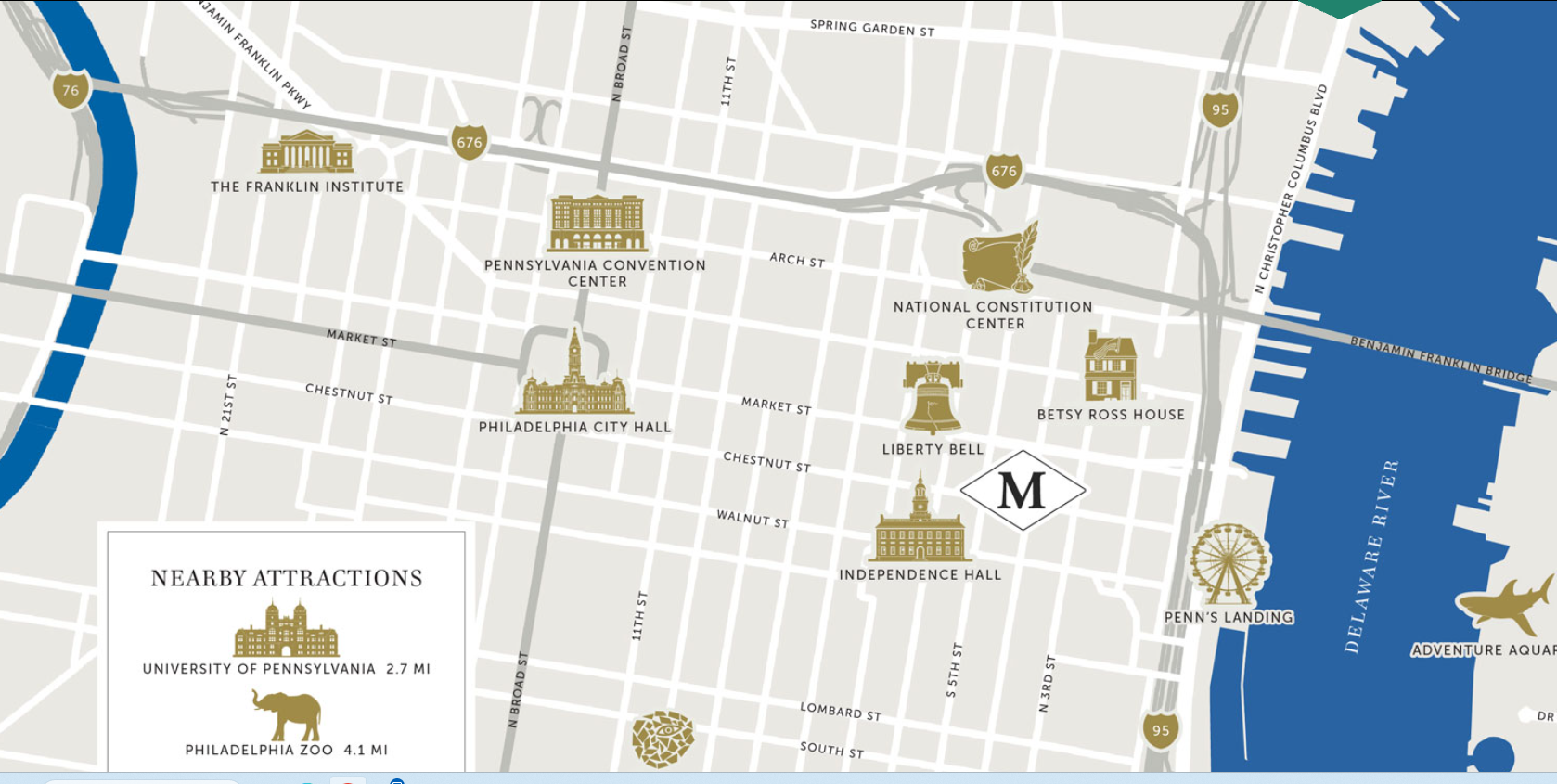 Map of Kimpton Hotel Monaco Philadelphia and nearby holiday attractions