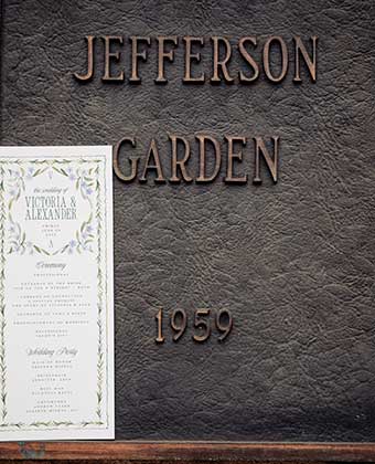 Thomas Jefferson Garden plaque with wedding invite